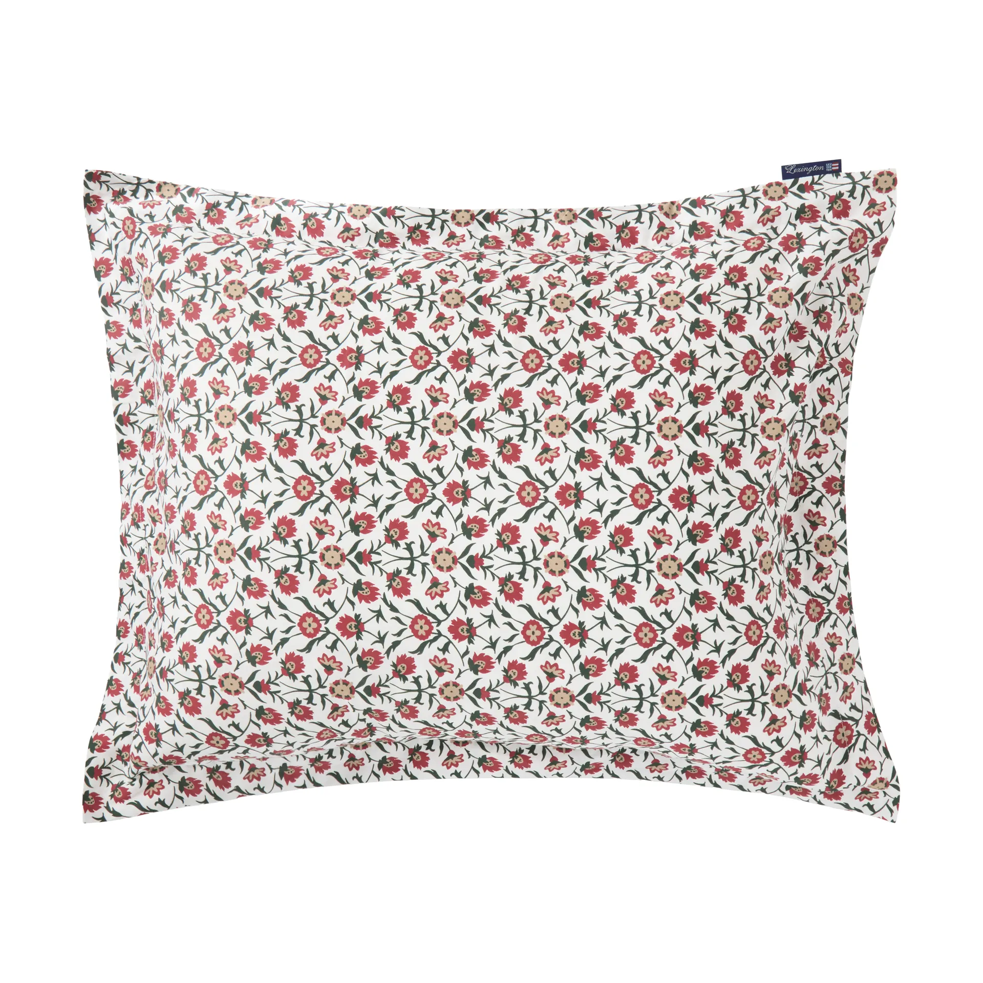Taie d'oreiller Flower printed cotton sateen 50x60 cm., White-red-green-beige Lexington