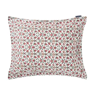 Taie d'oreiller Flower printed cotton sateen 50x60 cm. - White-red-green-beige - Lexington