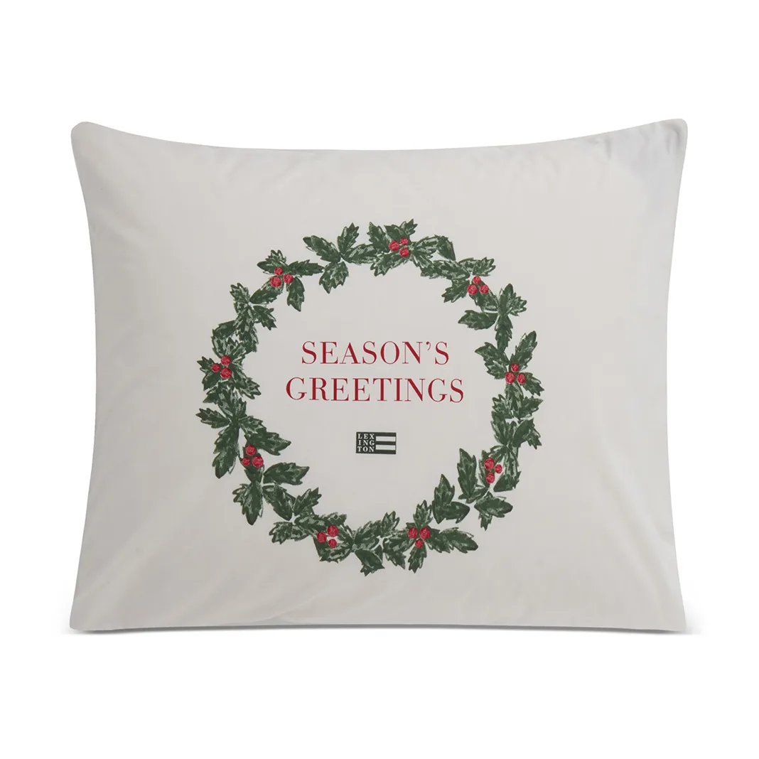 Taie d'oreiller Holiday Printed Organic Cotton 50x60 cm, Blanc-vert-rouge Lexington
