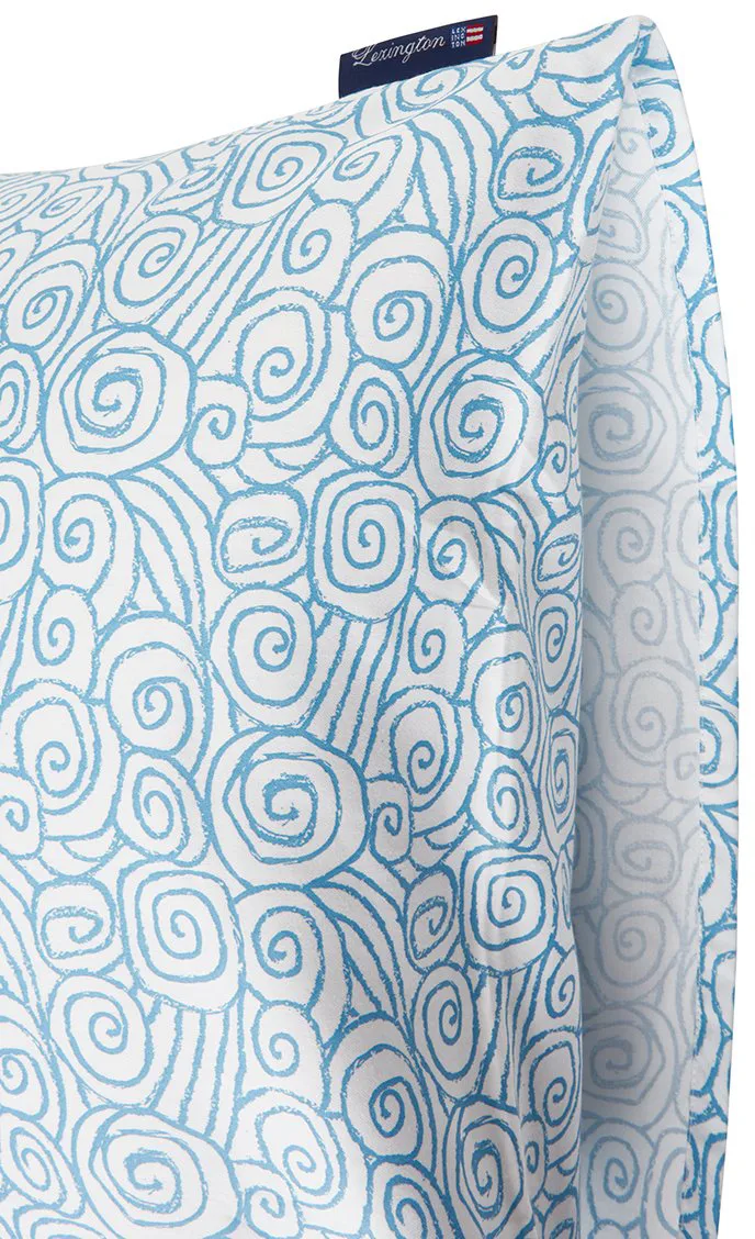 Taie d'oreiller Wave Printed Cotton Sateen 50x60 cm, White-Blue Lexington
