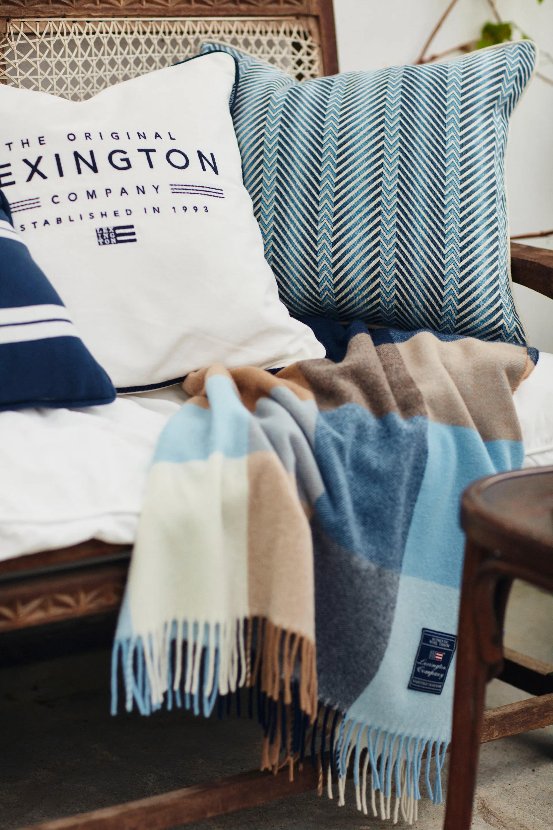 Taie d’oreiller Zig Zag Printed 50x50 cm, Blue-beige Lexington