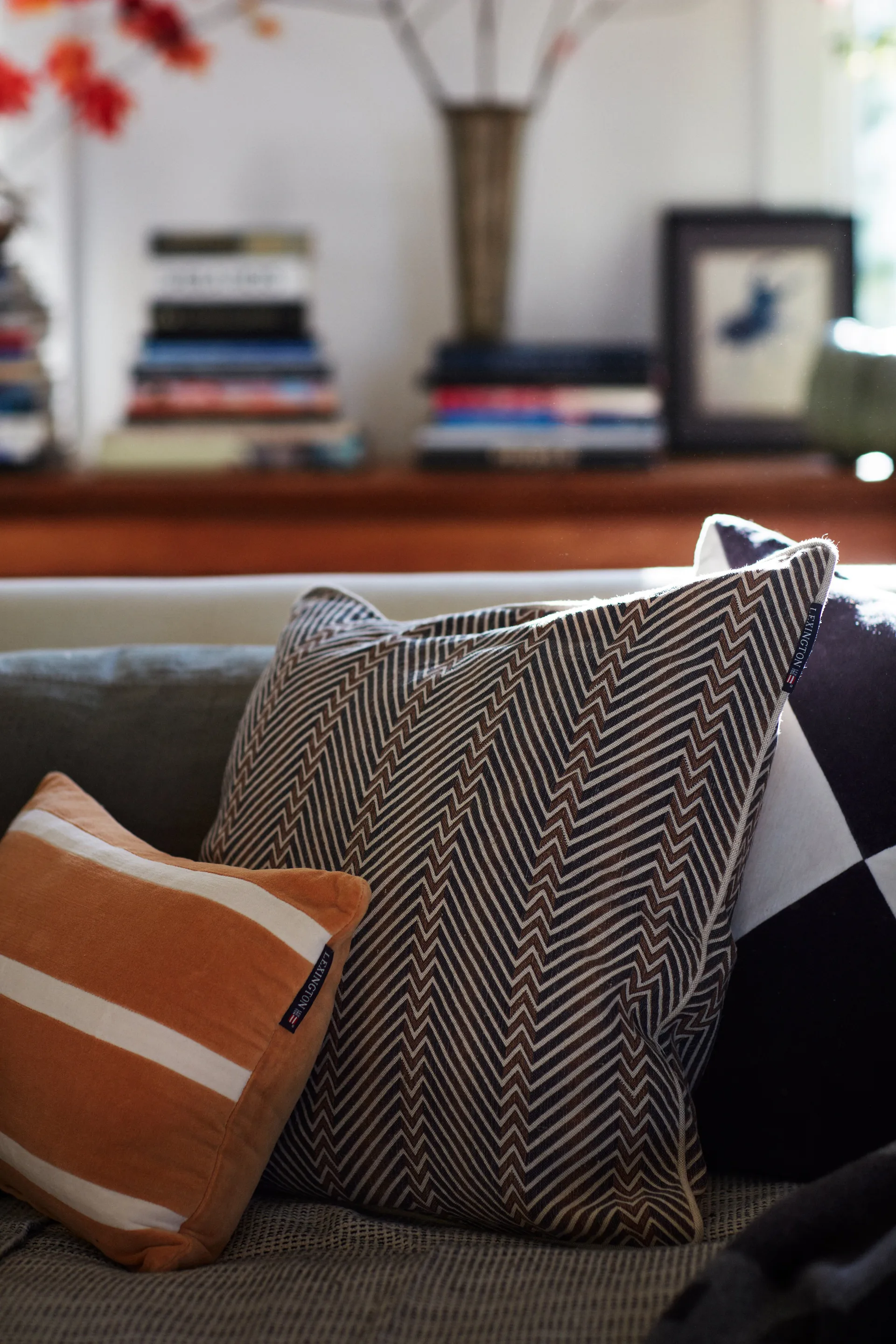 Taie d’oreiller Zig Zag Printed 50x50 cm, Brown-beige Lexington