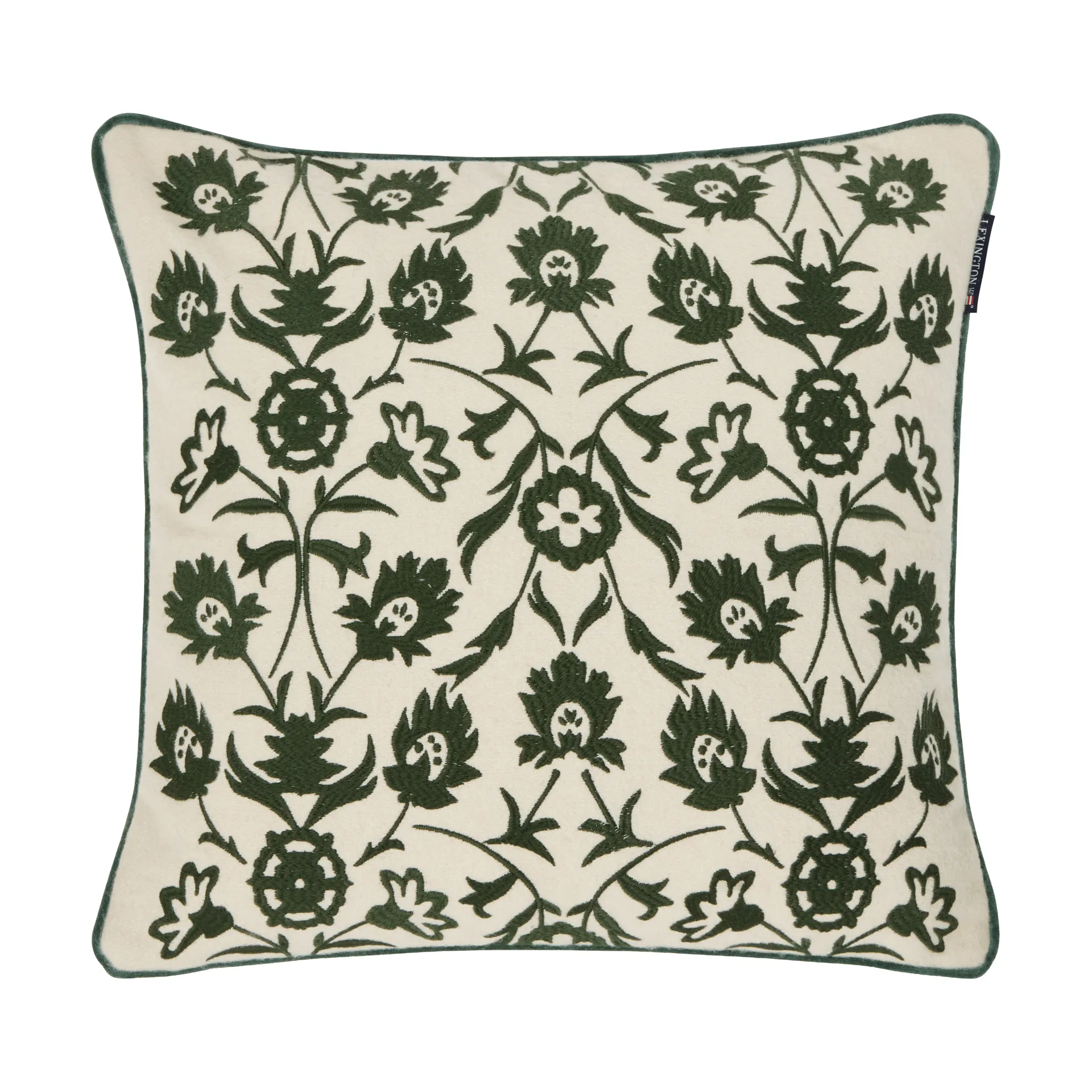 Taie Flower Embroidered Wool Mix 50x50 cm, Light beige-green Lexington
