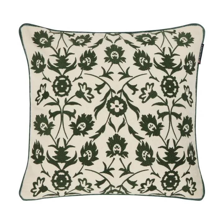 Taie Flower Embroidered Wool Mix 50x50 cm - Light beige-green - Lexington
