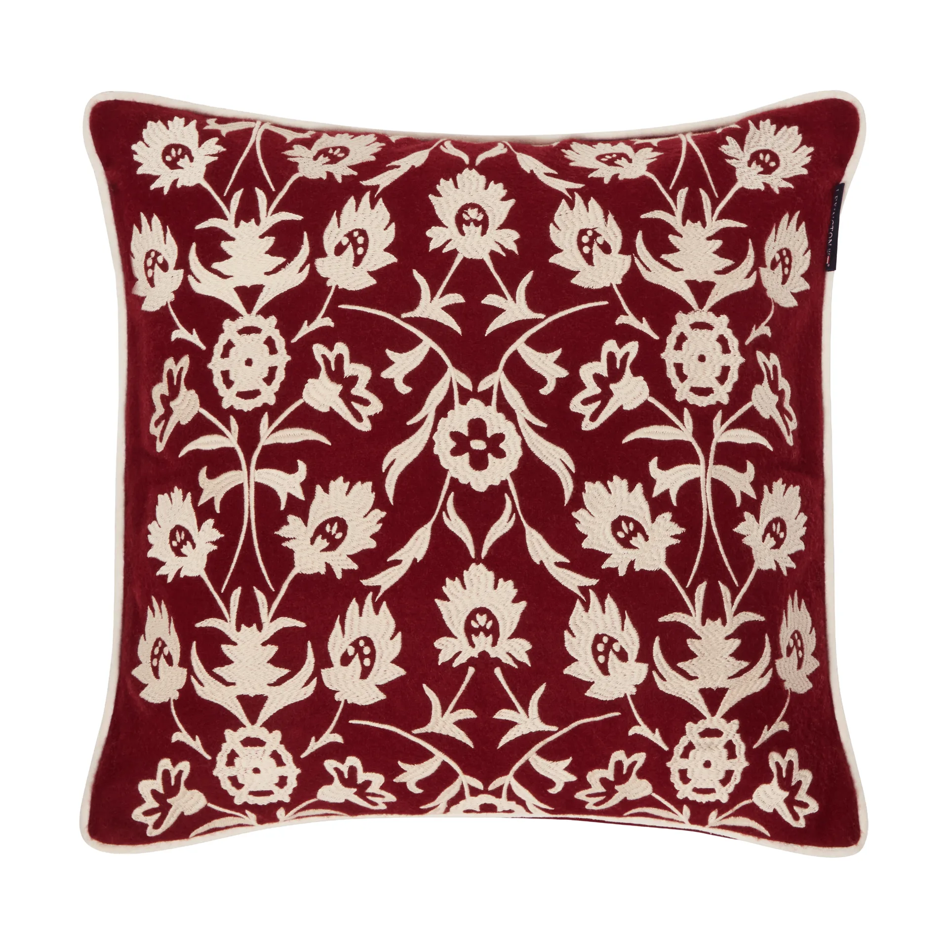 Taie Flower Embroidered Wool Mix 50x50 cm, Red-Light beige Lexington