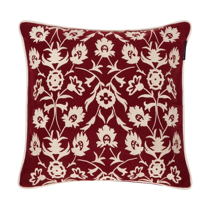 Taie Flower Embroidered Wool Mix 50x50 cm - Red-Light beige - Lexington