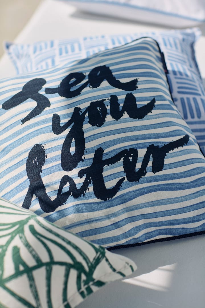Taie Graphic Printed Cotton Canvas 50x50 cm, Blue-White Lexington