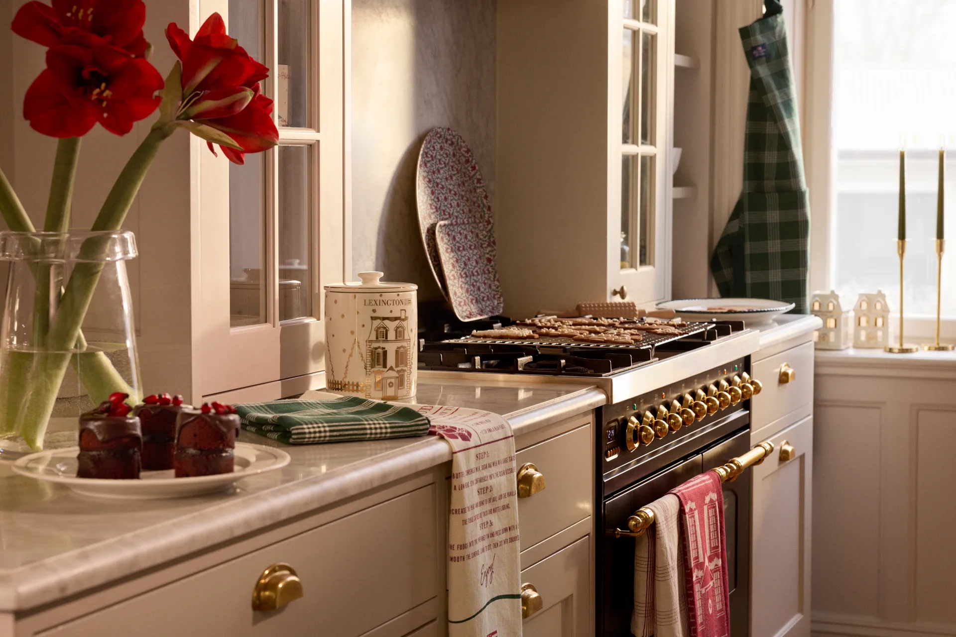 Torchon de cuisine Checked lin/coton 50x70 cm, White-red Lexington