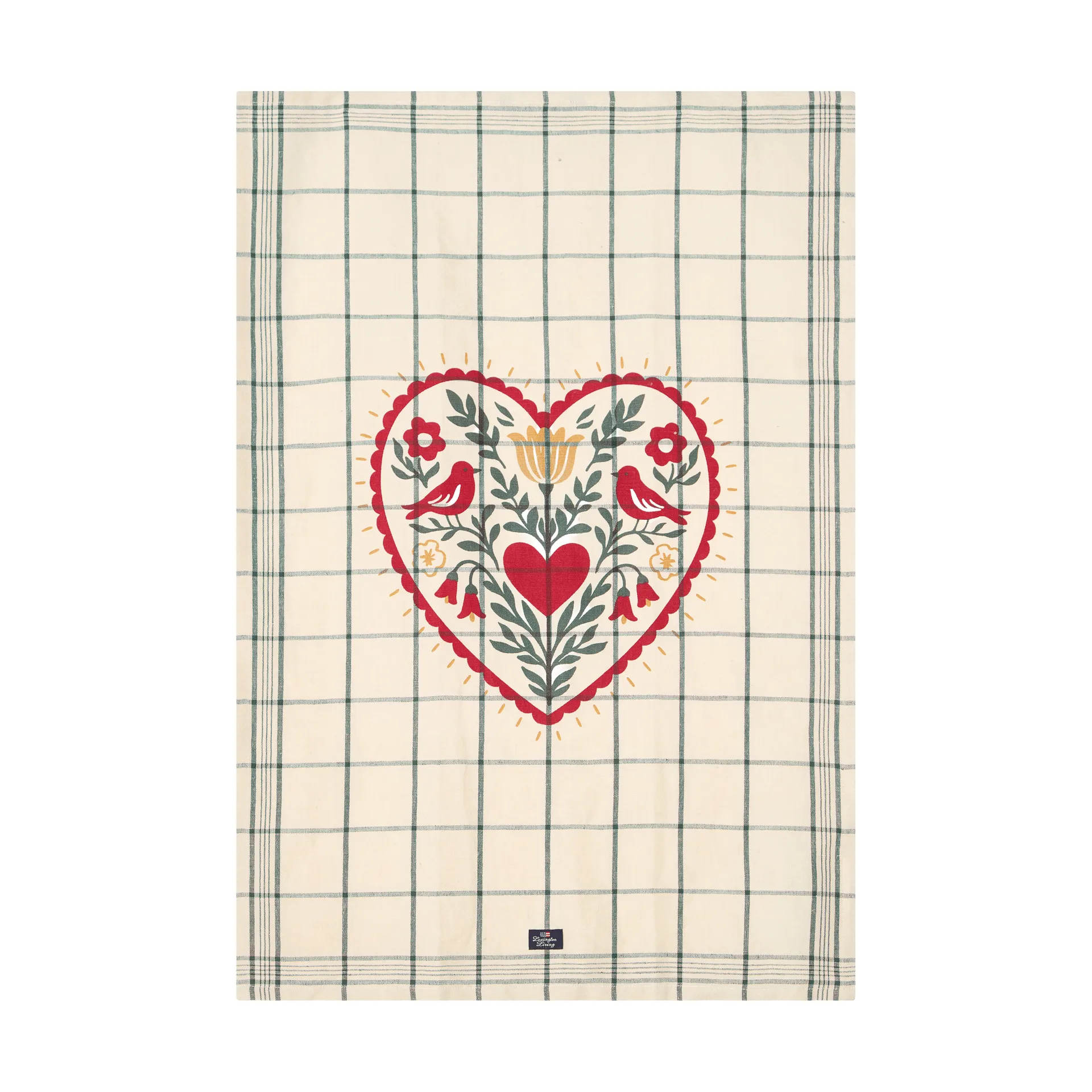 Torchon Heart en lin/coton, White-green-red, 50x70 cm Lexington