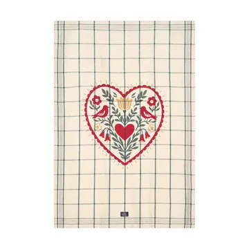 Torchon Heart en lin/coton - White-green-red, 50x70 cm - Lexington