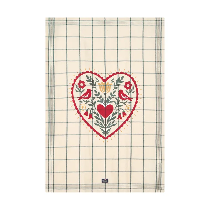 Torchon Heart en lin/coton - White-green-red, 50x70 cm - Lexington