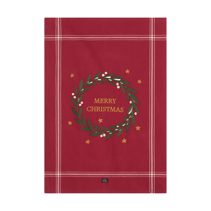 Torchon Merry Christmas Org Cotton 50x70 cm - Red-Light beige - Lexington