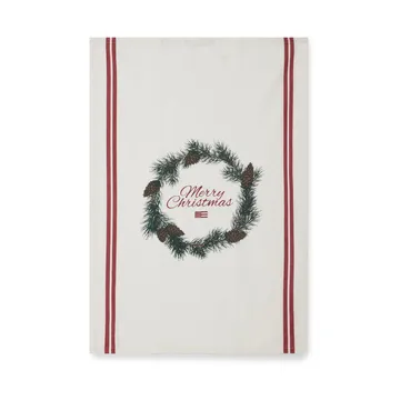 Torchon Merry Christmas Org Cotton 50x70 cm - White-red-green - Lexington