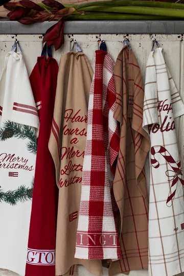 Torchon Merry Christmas Org Cotton 50x70 cm - White-red-green - Lexington