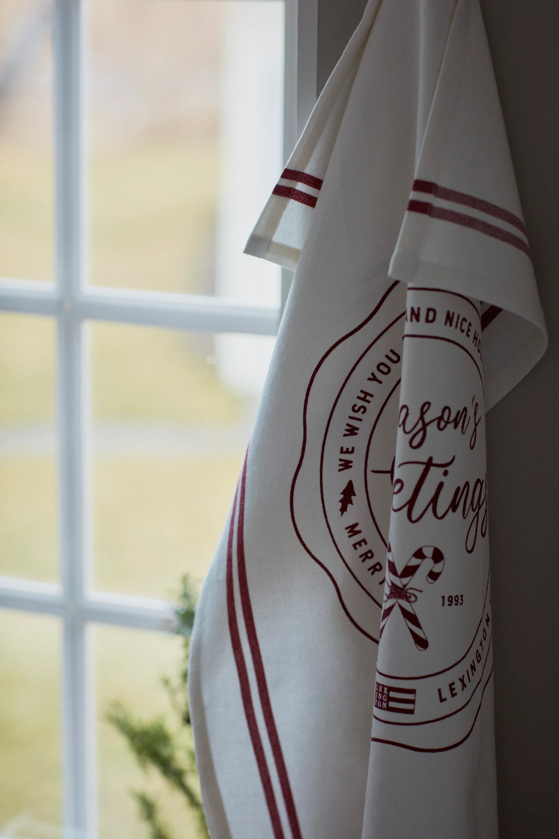 Torchon Seasons Greetings Printed 50x70 cm, Blanc-rouge Lexington