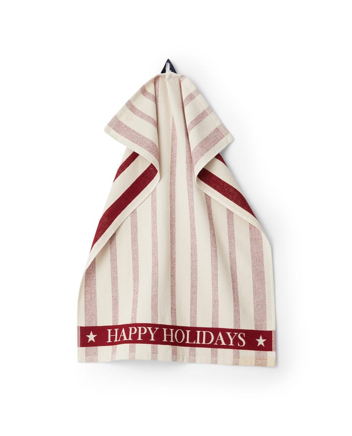 Torchon Striped Cotton Terry jacquard 50x70 cm, Beige-rouge Lexington