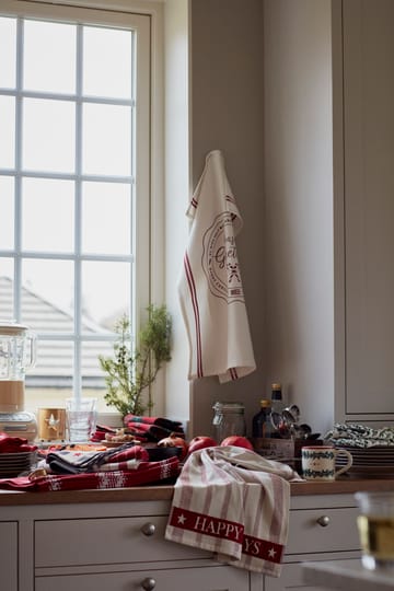 Torchon Striped Cotton Terry jacquard 50x70 cm - Beige-rouge - Lexington