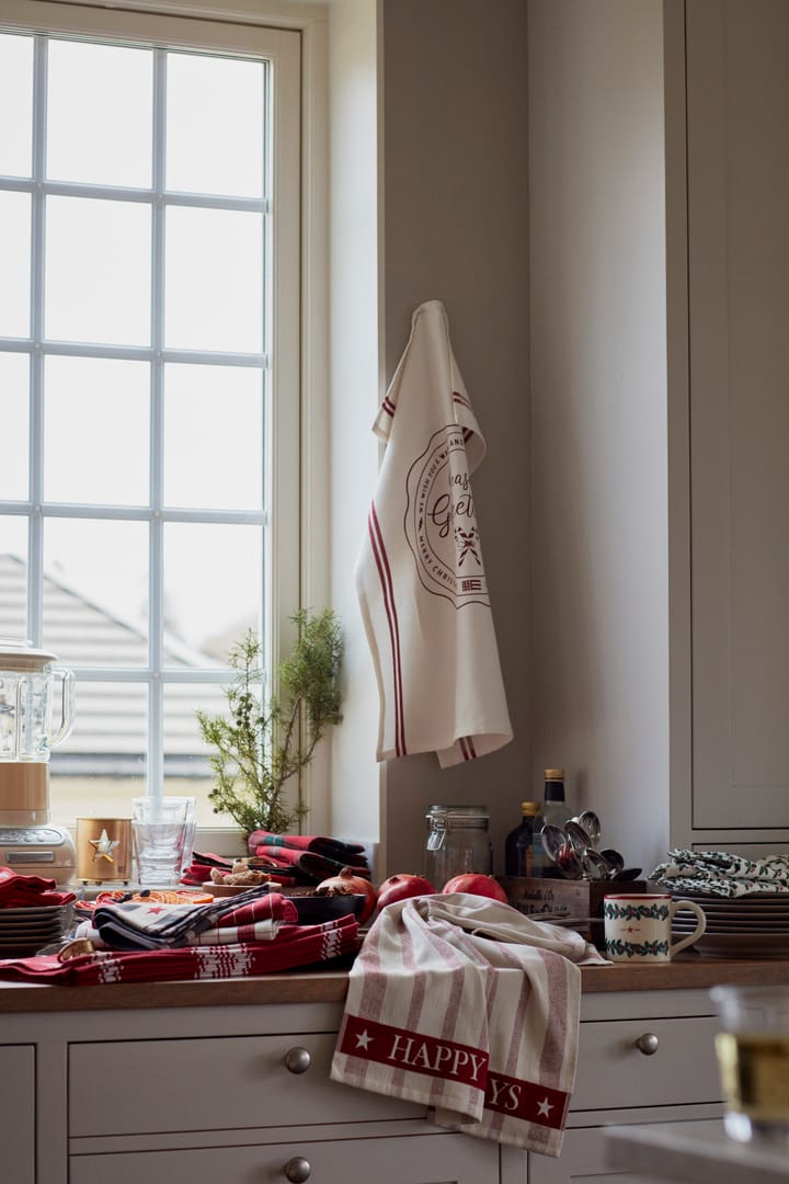Torchon Striped Cotton Terry jacquard 50x70 cm, Beige-rouge Lexington