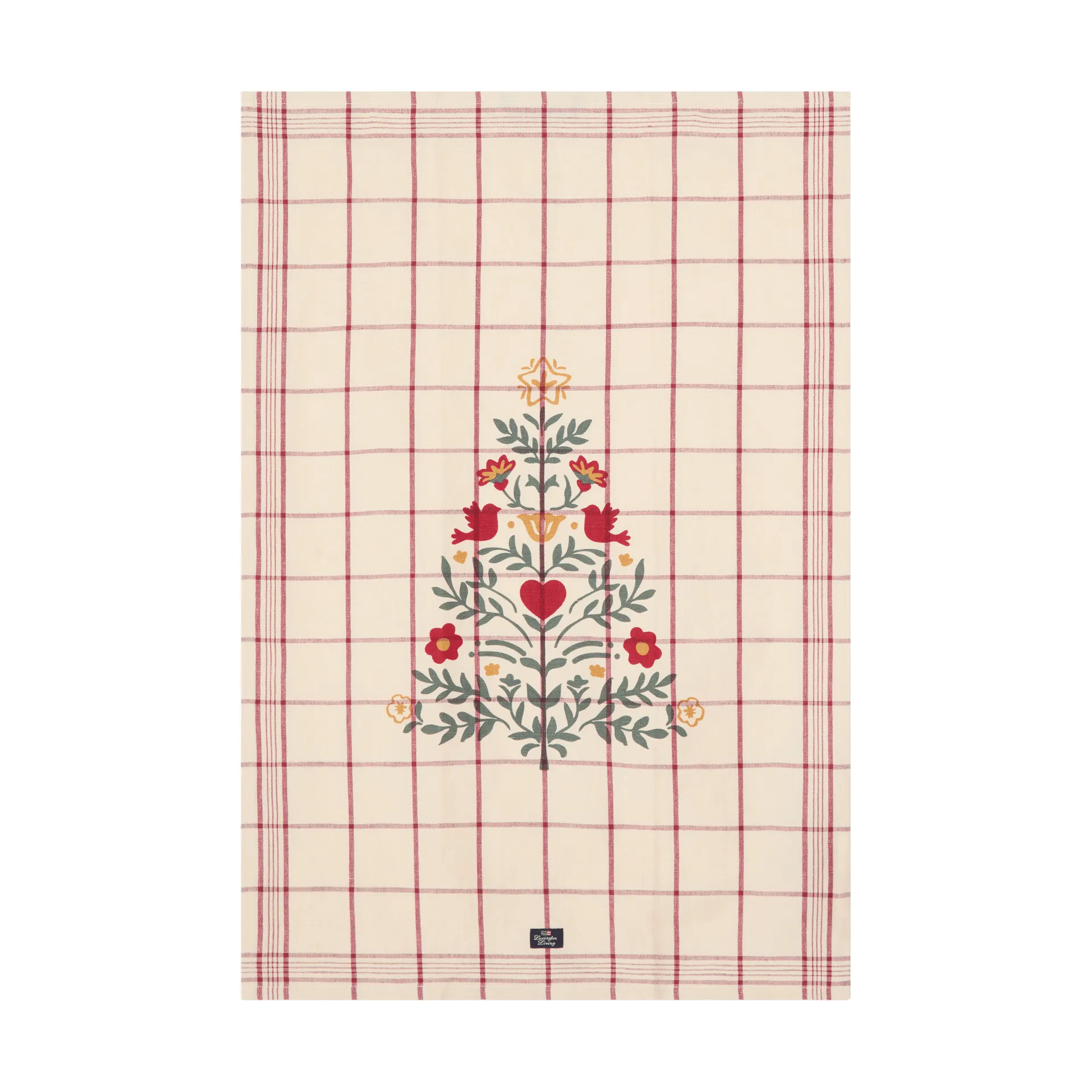 Torchon Tree en lin/coton, White-red-green, 50x70 cm Lexington