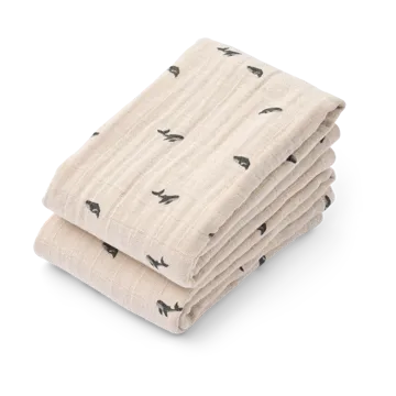 Couverture en mousseline Lewis Lot de 2 65x65 cm - Mini whale-Sandy - Liewood