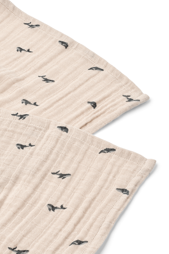 Couverture en mousseline Lewis Lot de 2 65x65 cm, Mini whale-Sandy Liewood
