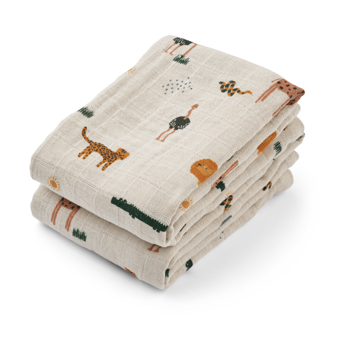 Couverture en mousseline Lewis Lot de 2 65x65 cm - Safari sandy mix - Liewood