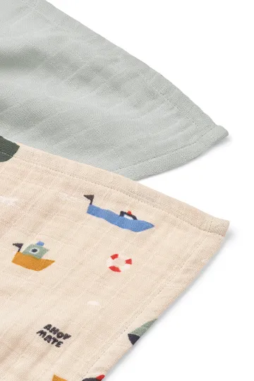 Couverture en mousseline Lewis Lot de 2 65x65 cm - Sailing-dove blue mix - Liewood