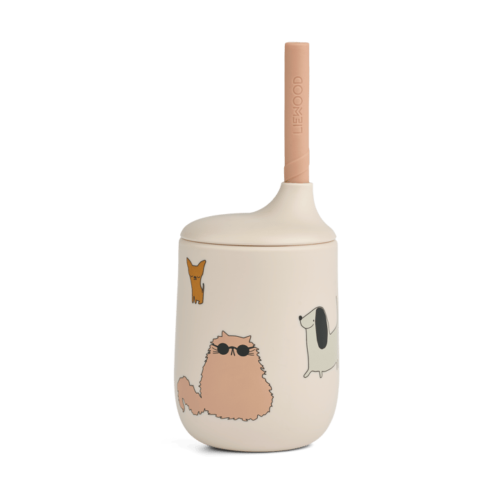 Gobelet avec paille Ellis imprimé 23 cl - Cats and Dogs-Sandy - Liewood