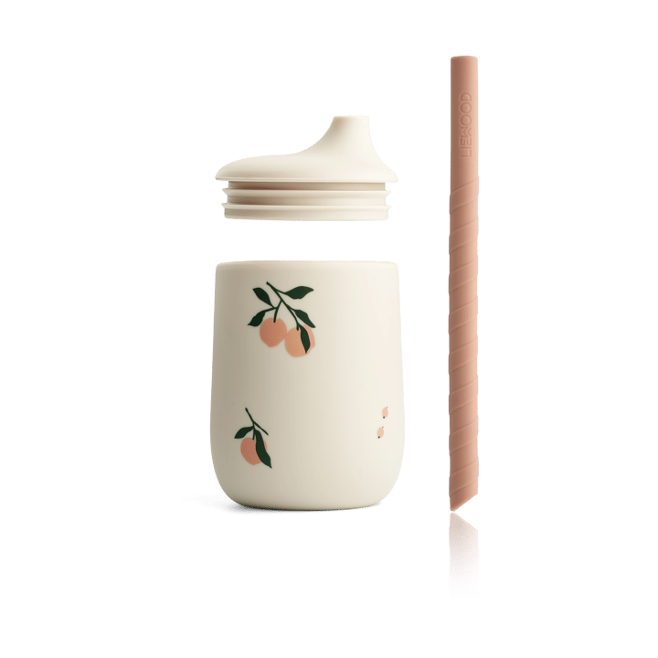 Gobelet avec paille Ellis imprimé 23 cl, Peach-Sea shell mix Liewood