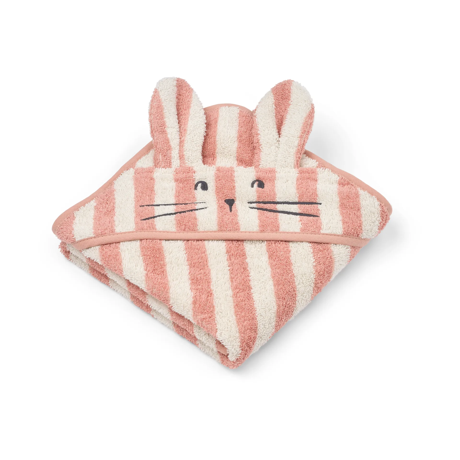 Serviette avec capuche Albert 70x70 cm, Coral blush-creme de la creme stripe Liewood