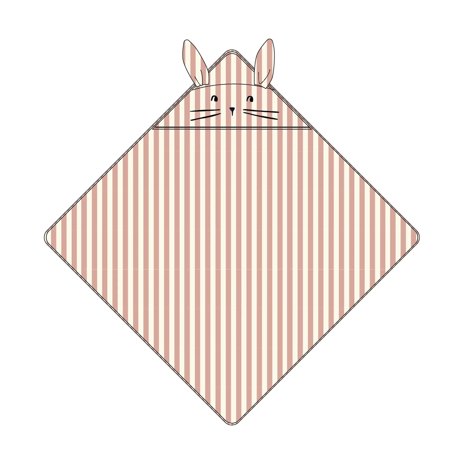 Serviette avec capuche Albert 70x70 cm, Coral blush-creme de la creme stripe Liewood