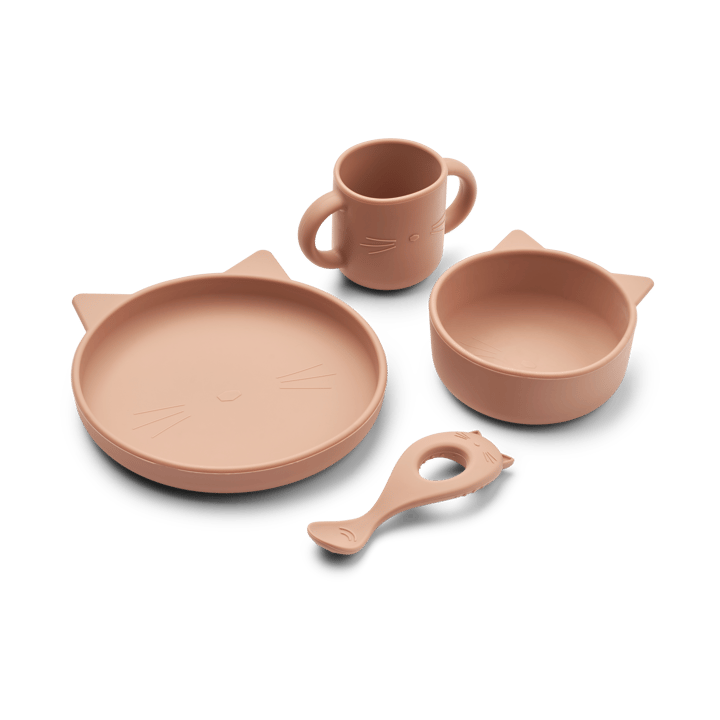 Set de vaisselle en silicone Vivi 4 pièces - Cat dark rose - Liewood
