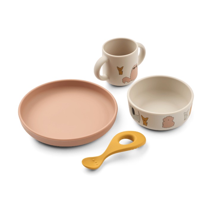 Set de vaisselle imprimé Vivi 4 pièces - Cats and Dogs-Sandy - Liewood