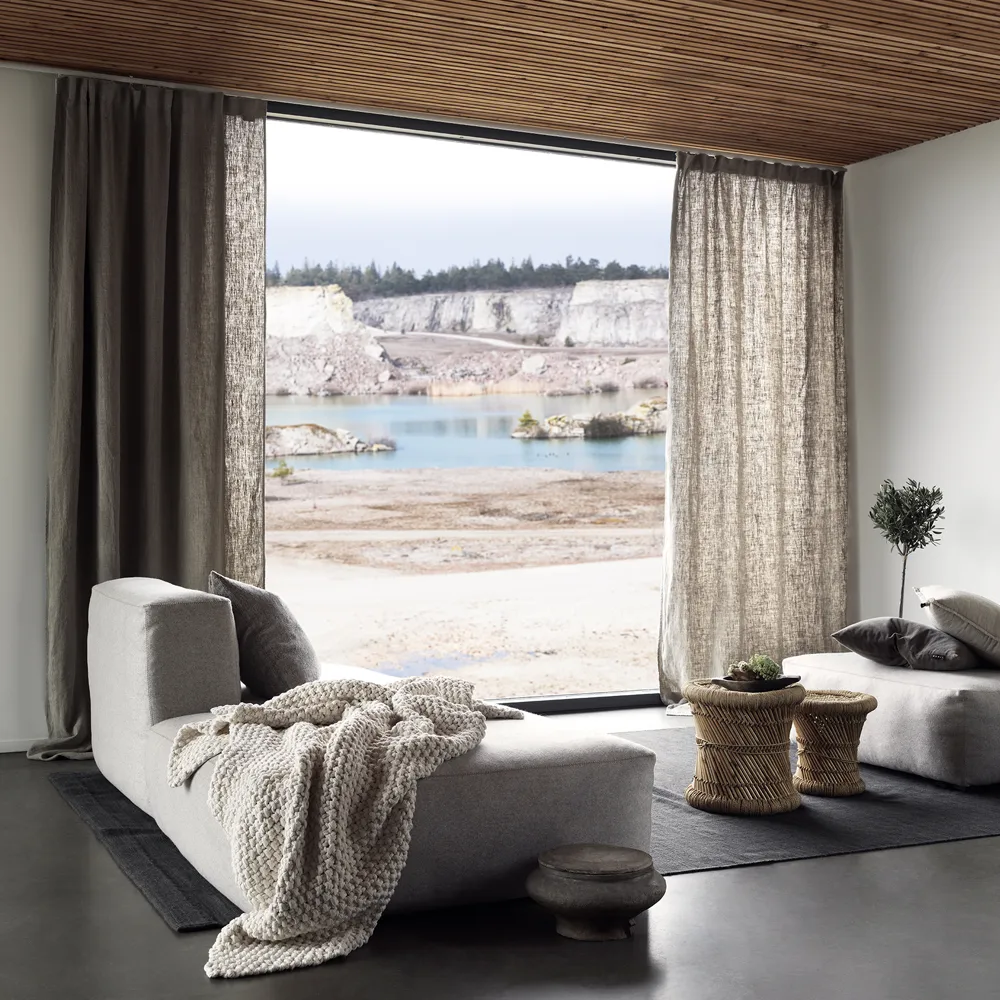 Rideau West avec bande de plissage, beige lin Linum