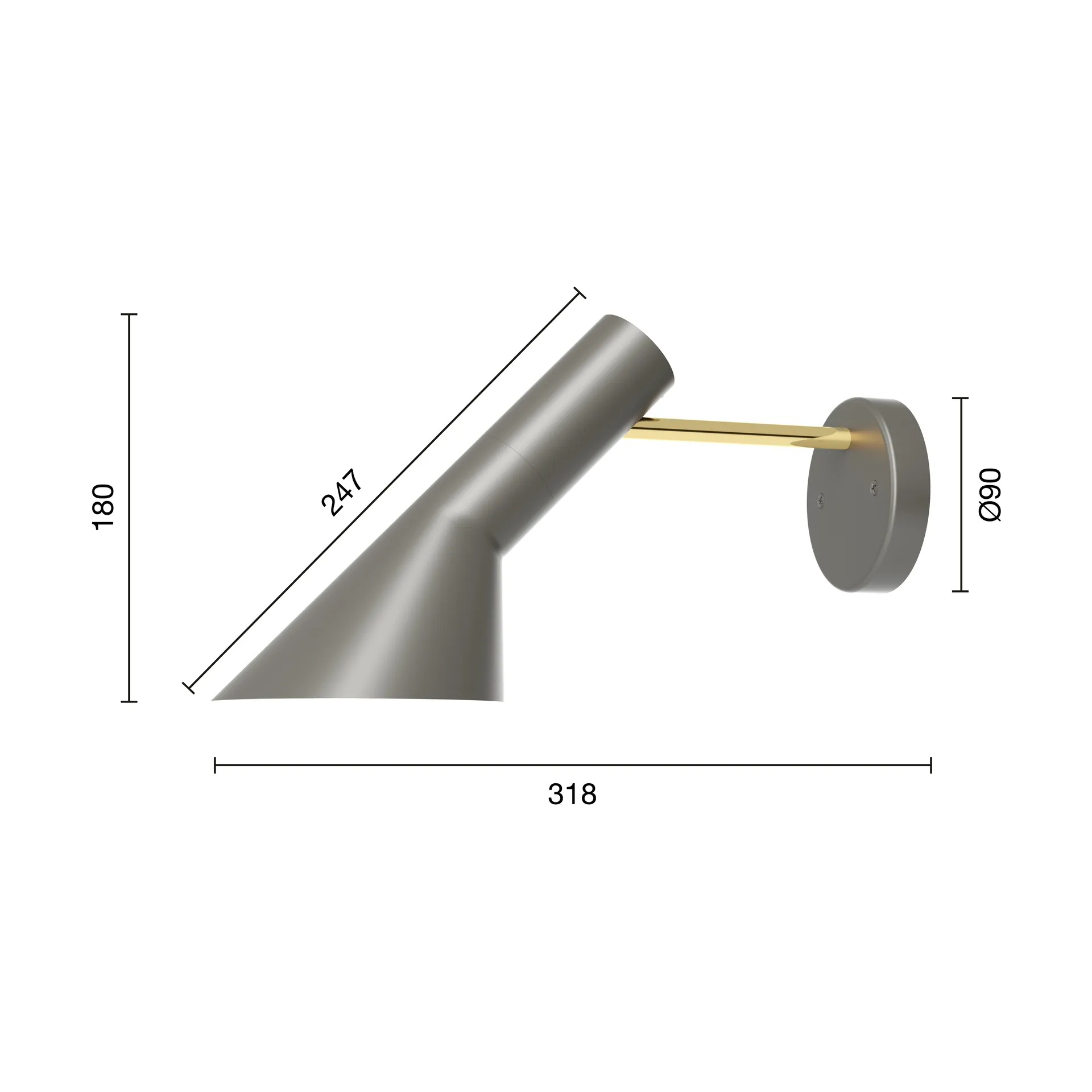 Applique murale AJ installation fixe sans interrupteur, Brass-warm grey Louis Poulsen