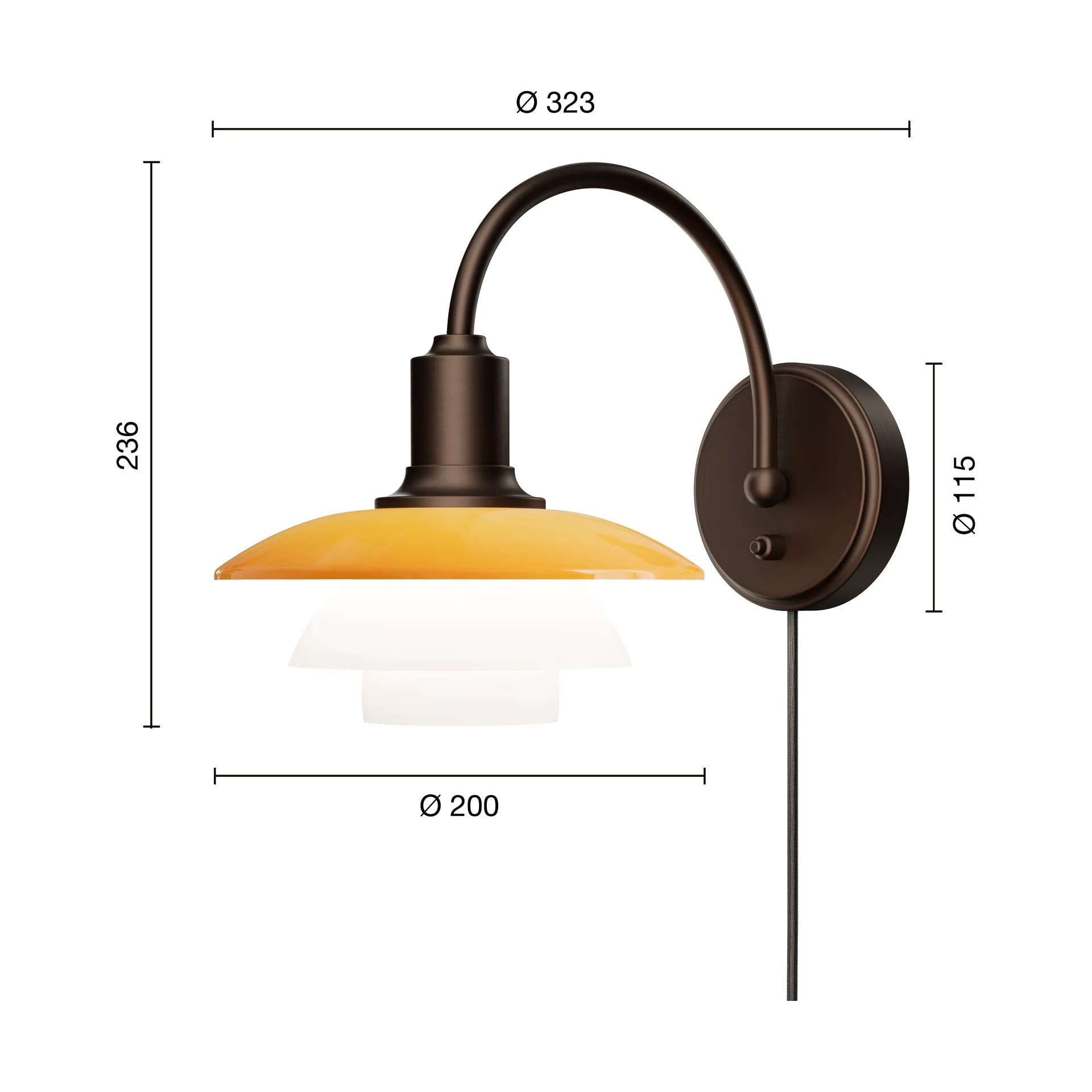 Applique PH 2/2 Centenary Edition, Amber-opale blanc, fiche électrique Louis Poulsen