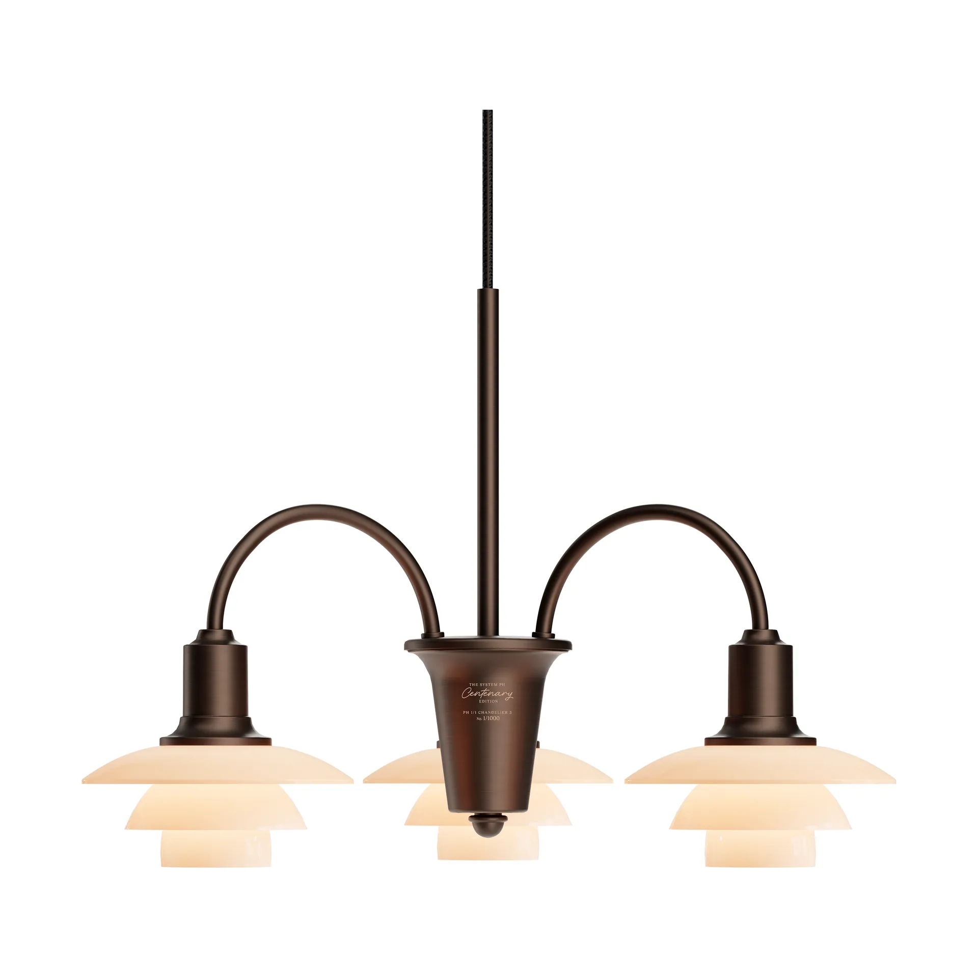 Chandelier PH 1/1 Centenary Edition lustre, Brass-dusty terracotta, 3 bras Louis Poulsen