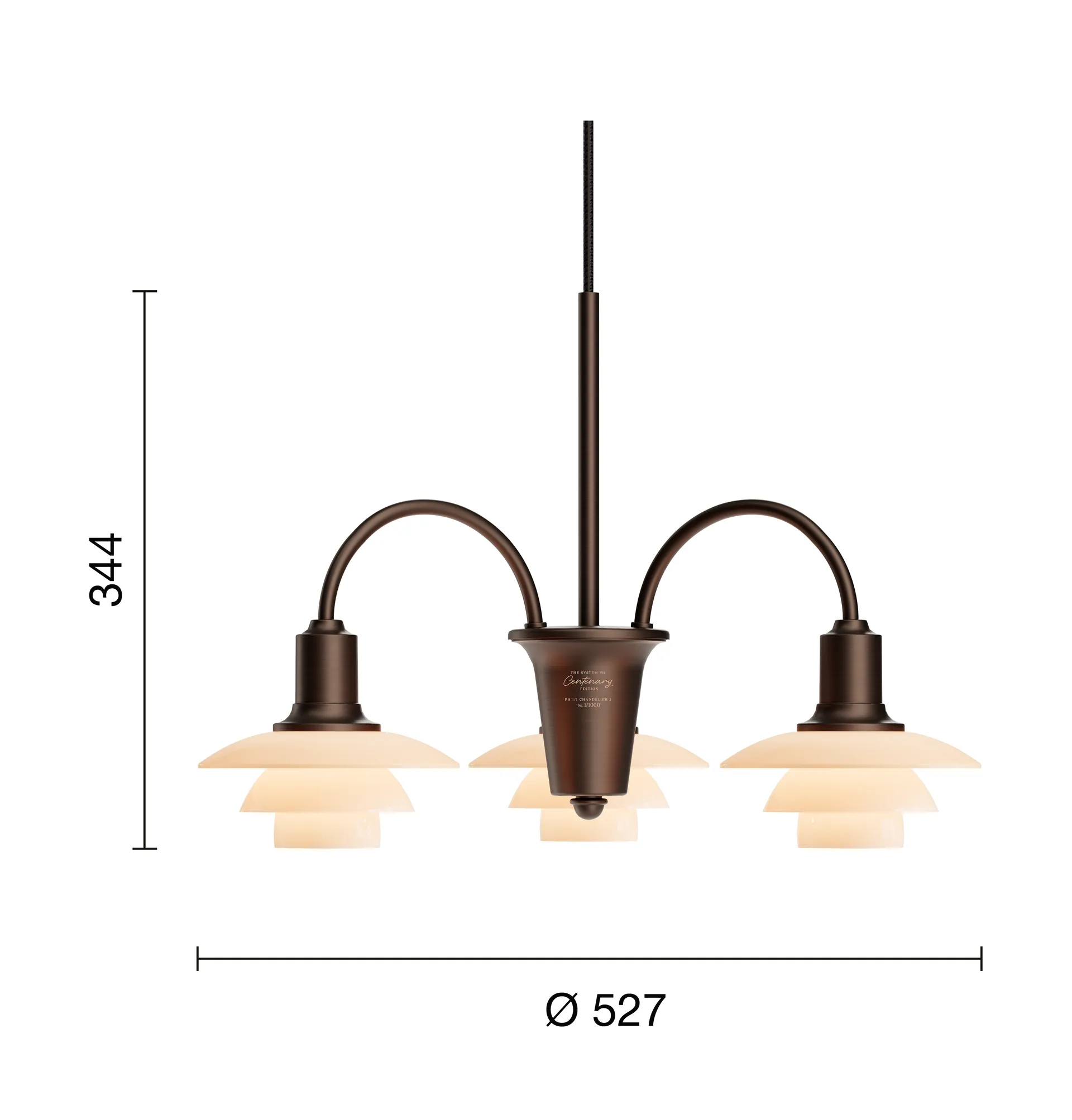 Chandelier PH 1/1 Centenary Edition lustre, Brass-dusty terracotta, 3 bras Louis Poulsen