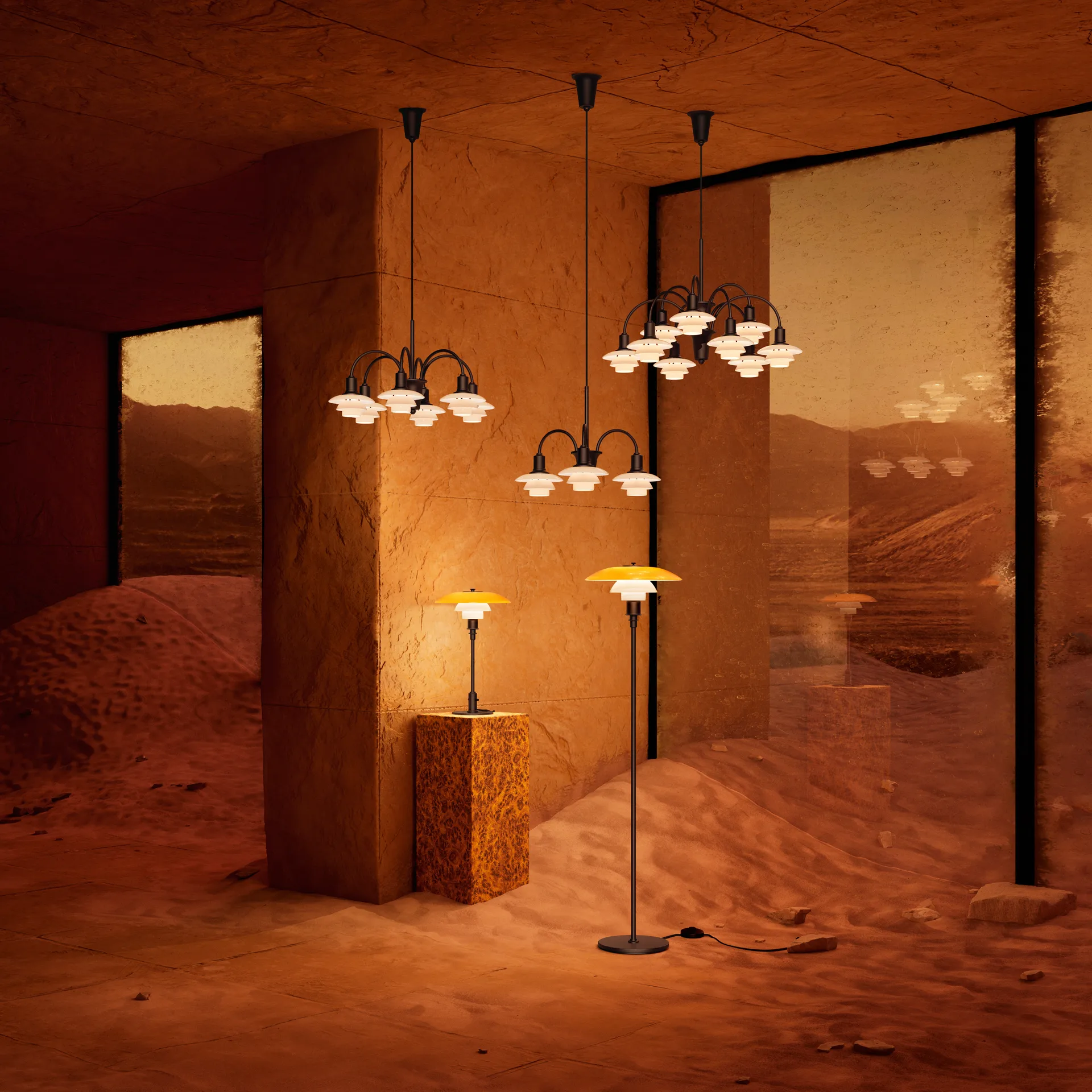Chandelier PH 1/1 Centenary Edition lustre, Brass-dusty terracotta, 3 bras Louis Poulsen