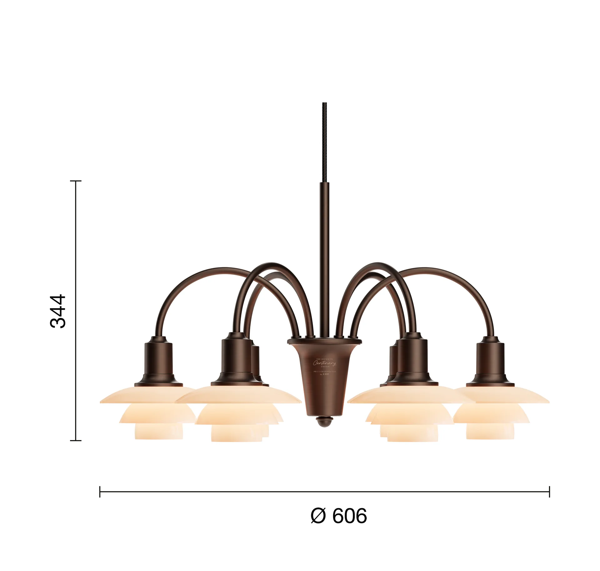 Chandelier PH 1/1 Centenary Edition lustre, Brass-dusty terracotta, 6 bras Louis Poulsen