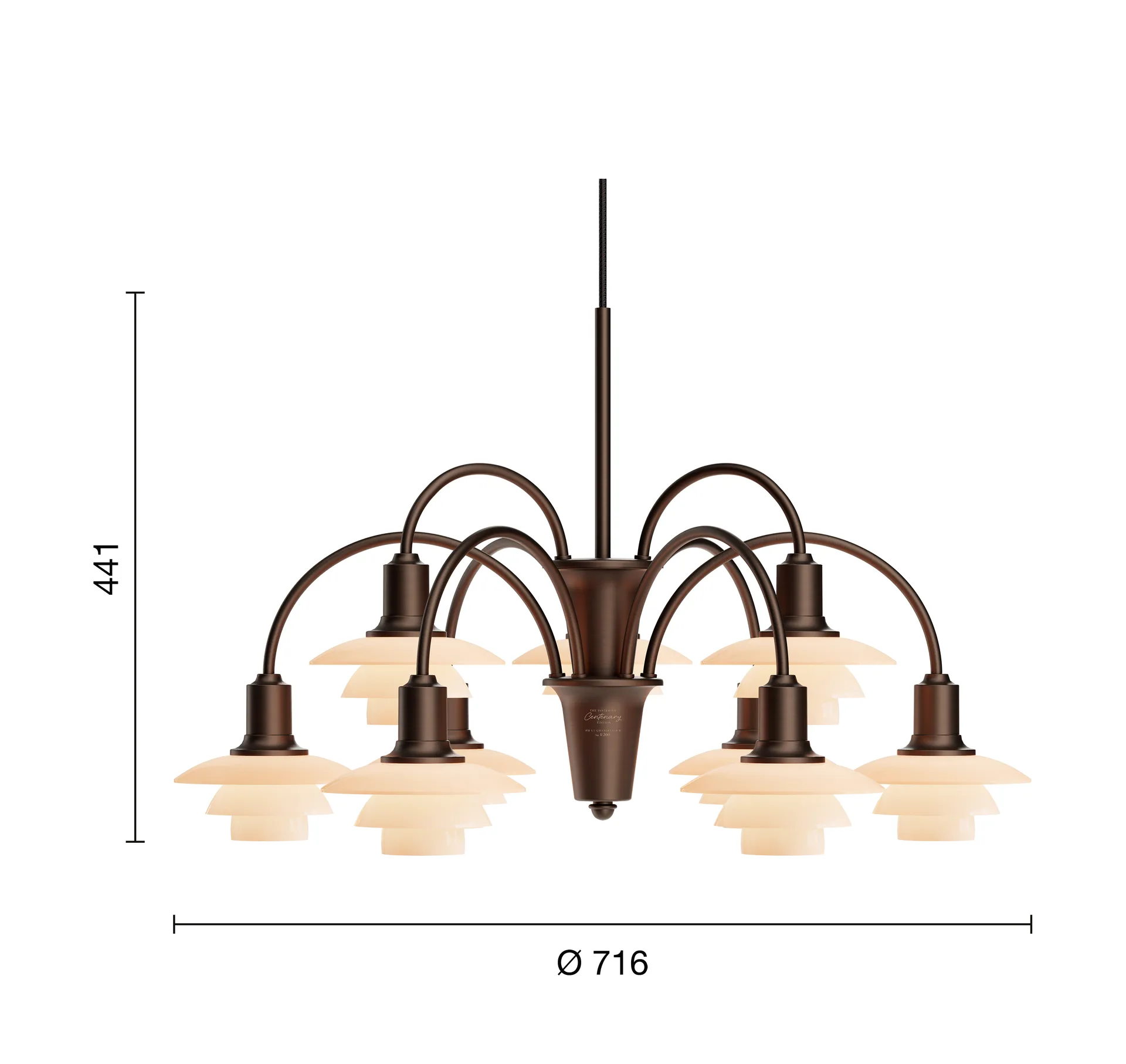 Chandelier PH 1/1 Centenary Edition lustre, Brass-dusty terracotta, 9 bras Louis Poulsen