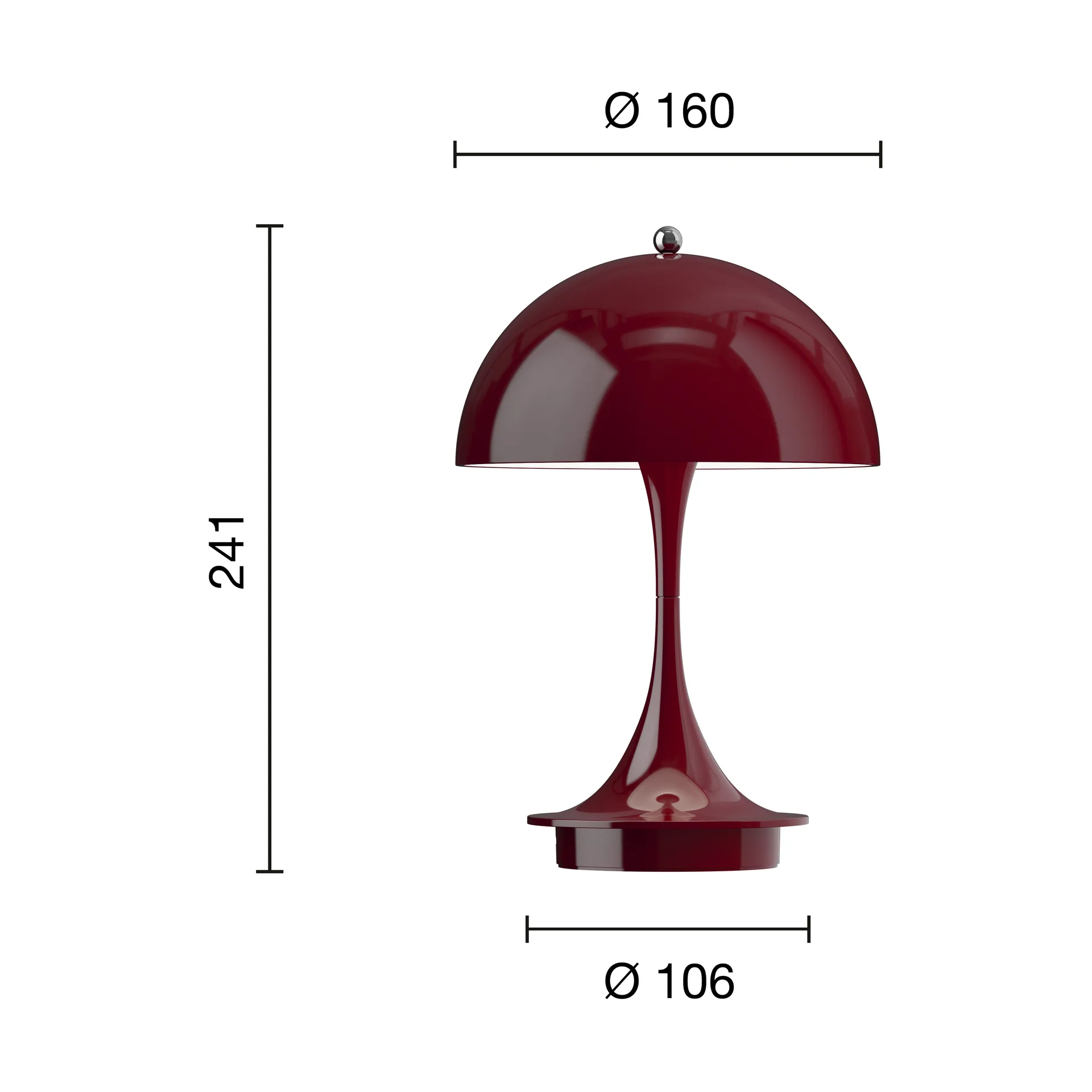 Lampe de table Panthella 160 Portable, Opaque burgundy Louis Poulsen