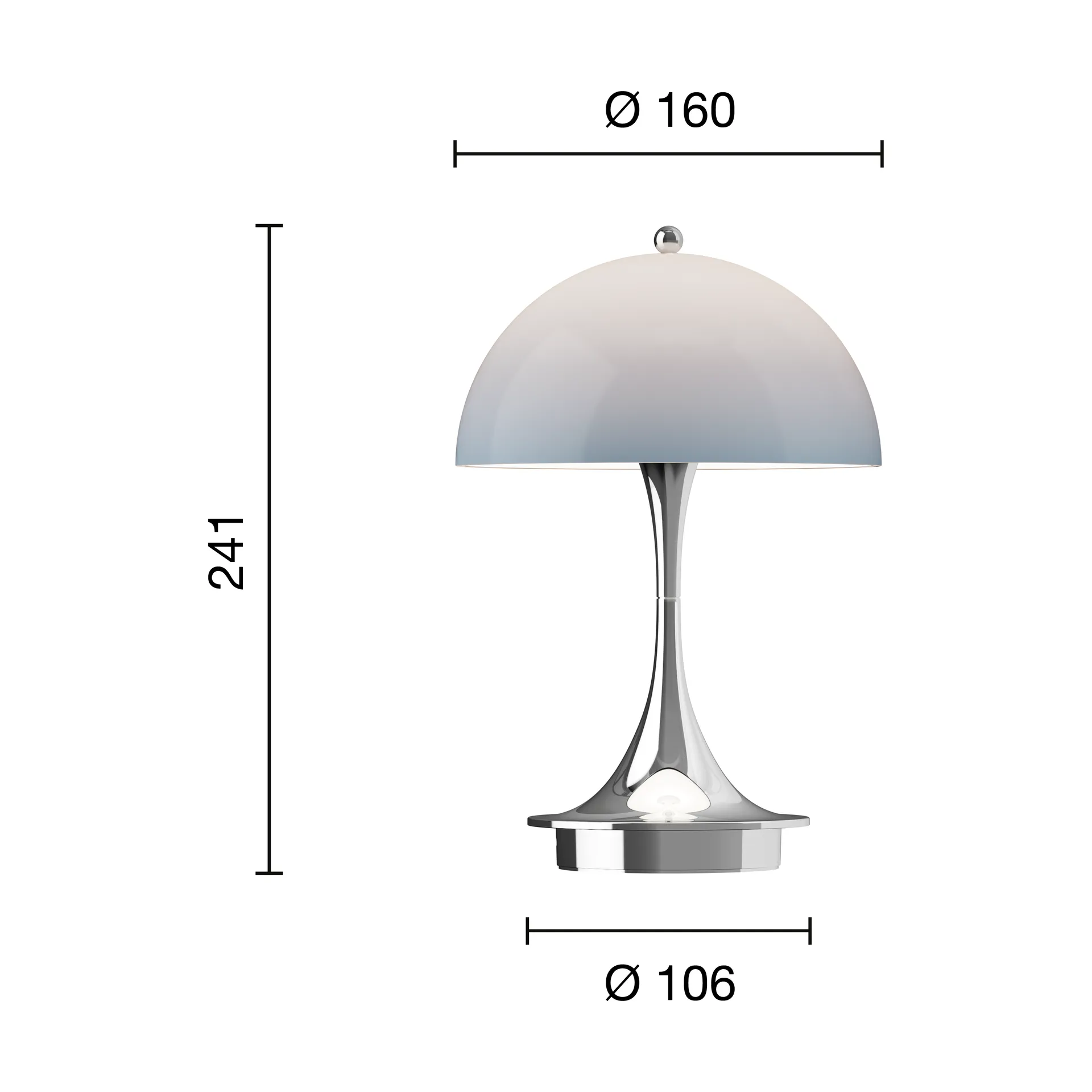 Lampe de table Panthella 160 Portable v3, Chrome opal bluegrey Louis Poulsen