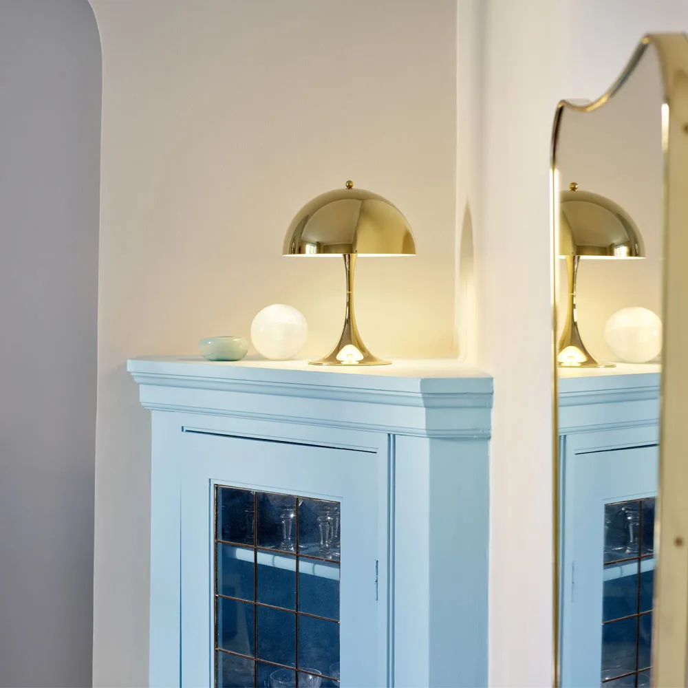 Lampe de table Panthella 250, Bleu-gris opale-chrome Louis Poulsen