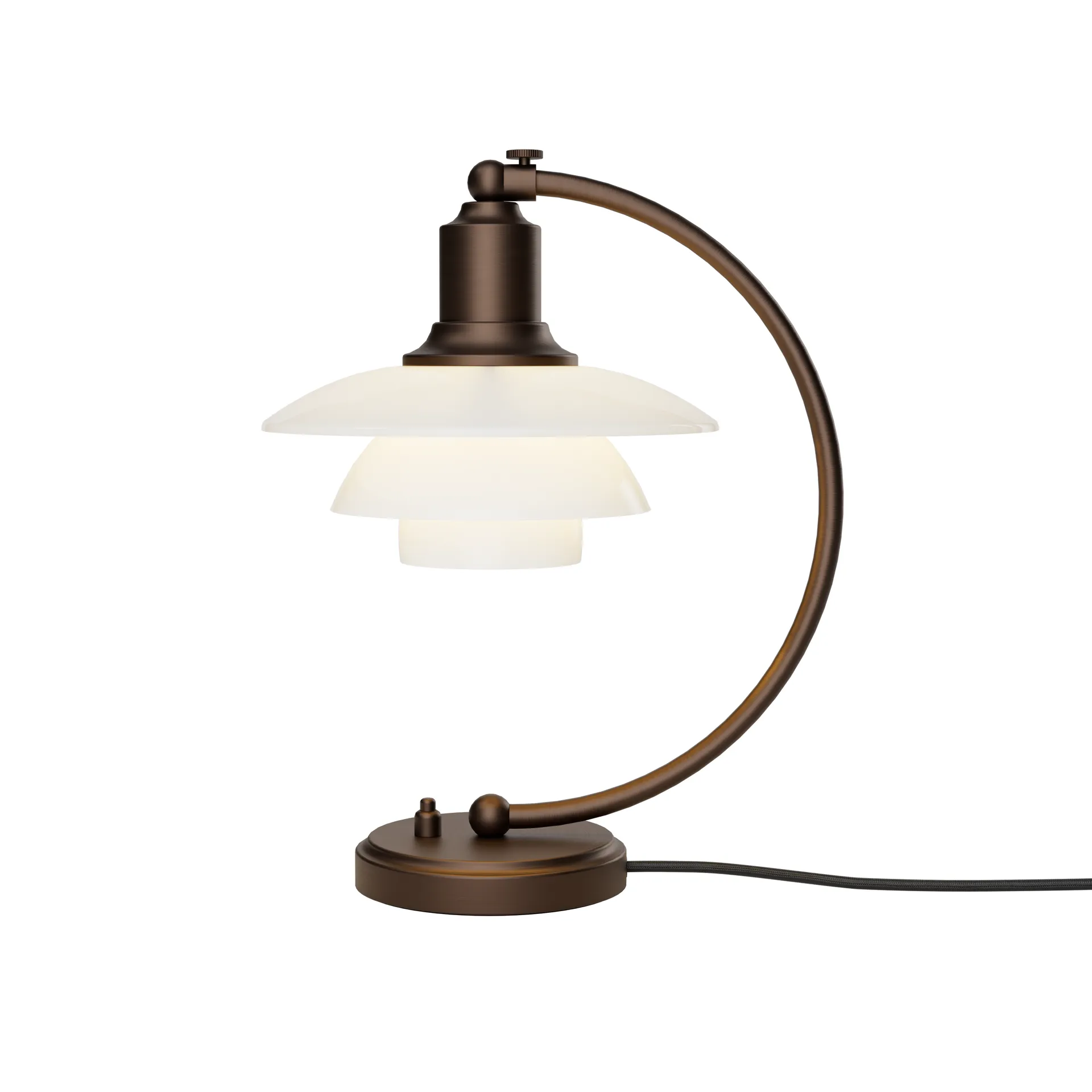 Lampe de table PH 2/2 Luna, Aged brass-verre opale Louis Poulsen