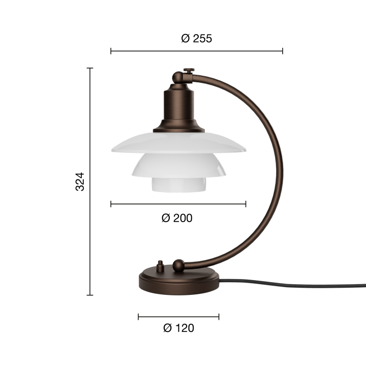 Lampe de table PH 2/2 Luna, Aged brass-verre opale Louis Poulsen