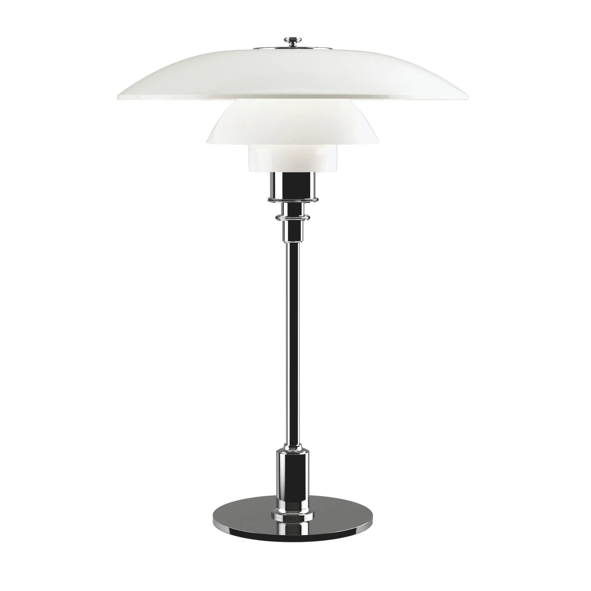 Lampe de table PH 3½-2½ verre opale, Chrome Louis Poulsen