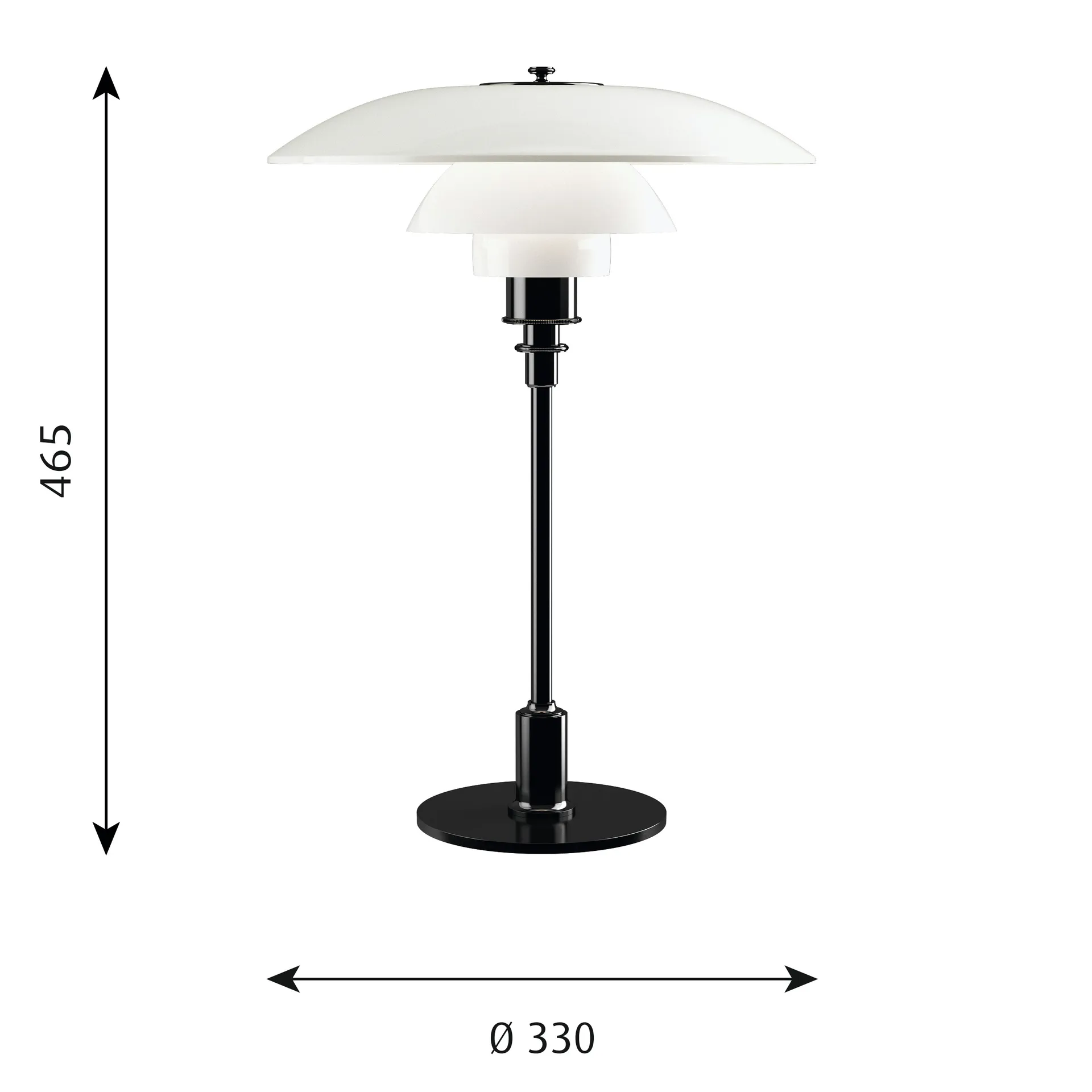 Lampe de table PH 3½-2½ verre opale, Noir Louis Poulsen