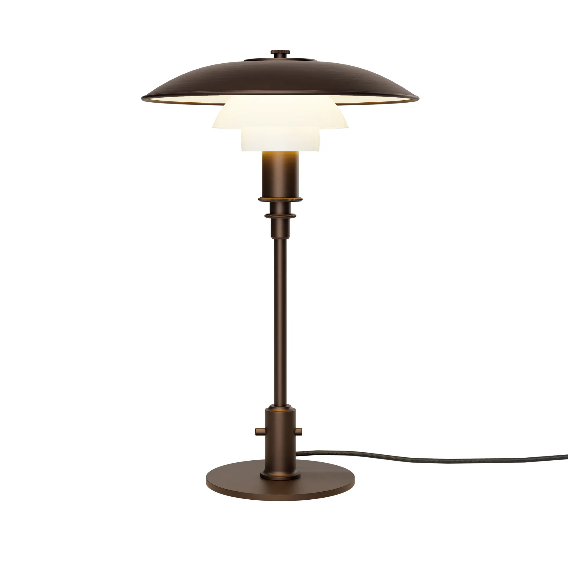 Lampe de table PH 3/2 Luna, Aged brass-verre opale Louis Poulsen