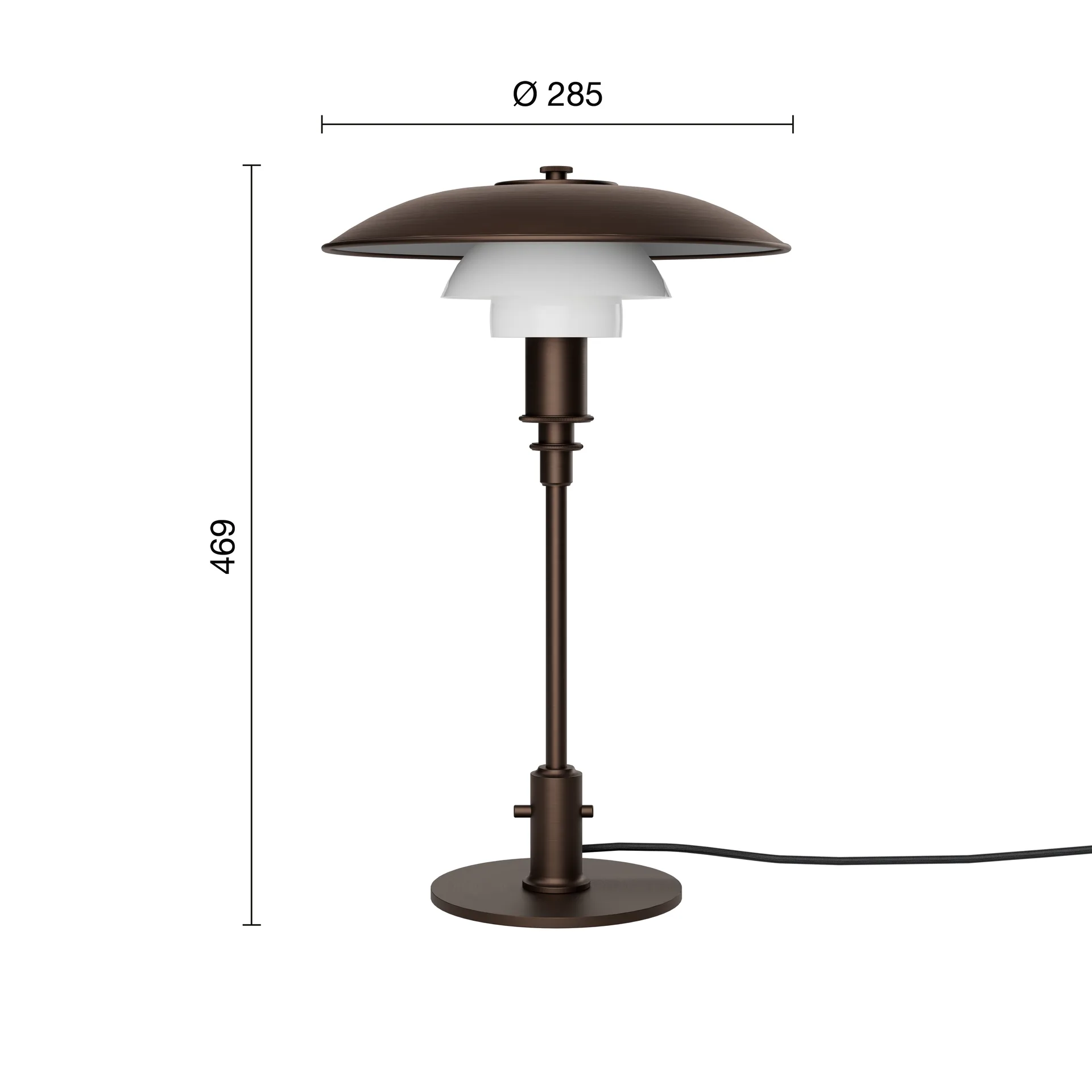 Lampe de table PH 3/2 Luna, Aged brass-verre opale Louis Poulsen